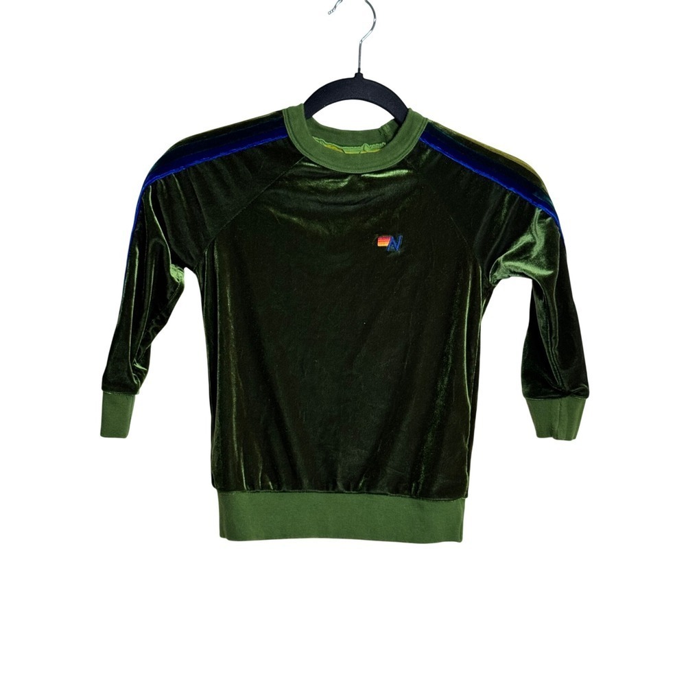 Aviator Nation Kids Velvet Rainbow Stripe Sweatshirt Olive Green Size 6‎
